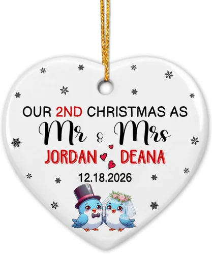 Miniatura 15 de Adorno de cerámica personalizado para la primera Navidad, nombres personalizados para parejas, regalo de primer adorno de Navidad para recién