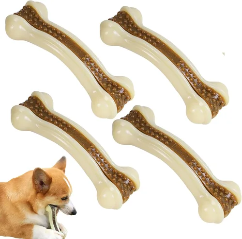 Miniatura 10 de Juguetes para perros para masticadores agresivos, paquete de 2 huesos duraderos de nailon para perros con sabor a carne real para razas grandes