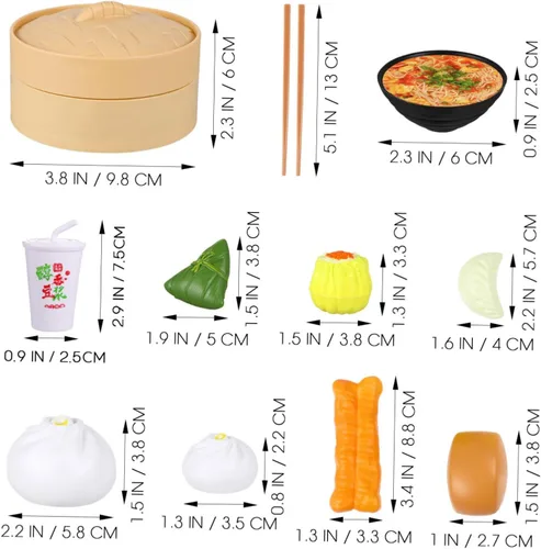 Miniatura 5 de Ipetboom Juego de 2 juegos de comida de juguete, juego de cocina, 26 piezas de desayuno chino al vapor, juego de comida para niños, familia, juego