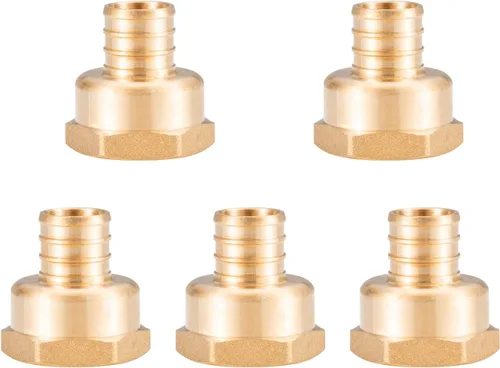 (5 unidades) Adaptador de rosca NPT hembra de 3/4 pulgadas PEX x 3/4 pulgadas F1807, conector de engarce de latón LF para tubería PEX-b