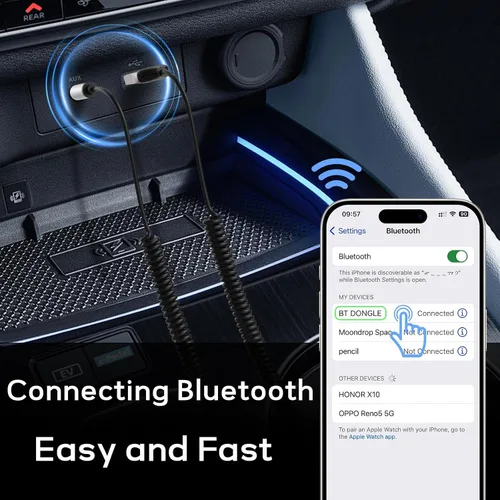 Miniatura 5 de Meliya Adaptador auxiliar a Bluetooth 5.3 para automóvil, USB 2.0 a 0.138 in Bluetooth receptor Jack Kit con micrófono incorporado entrada auxiliar