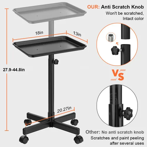 Miniatura 4 de JOSTZHXIN Bandeja Rodante de Salón, Bandeja de Tatuaje de Aluminio Premium, Carrito Rodante de Salón de Altura Ajustable, Bandeja Rodante