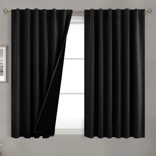 Miniatura 31 de BGment Cortinas 100% opacas beige de 63 pulgadas de largo con forro aislante térmico, bolsillo para varilla y lengüeta trasera de doble capa