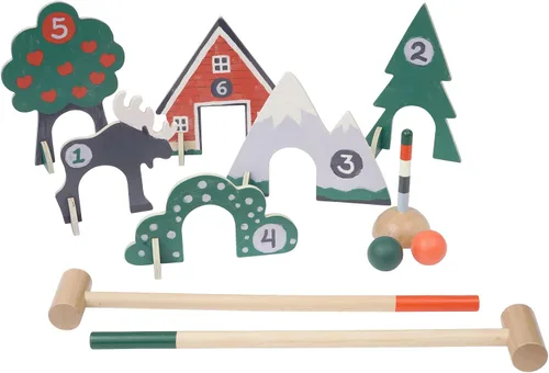 Manhattan Toy Through The Woods - Juego de croquet para dos jugadores de 11 piezas para niños con bolsa de almacenamiento de viaje