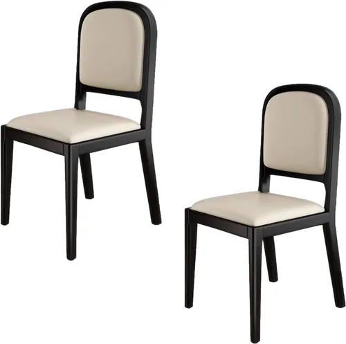 Miniatura 32 de Leather Seat Dining Room Chair with Back, Wooden Dining Chairs Set Kitchen Chair, Dining Room Chairs Armless Seat for Kitchen Living Room Black+khaki