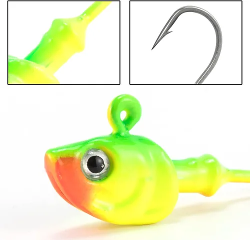 Miniatura 6 de Dr.Fish Paquete de 10 Cabezas de Jig para Swimbait, Cabezas de Jig de Pesca en Agua Salada Ojos 3D Anzuelos de Acero de Alto Carbono Señuelos