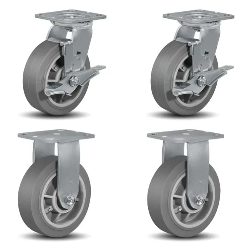 Miniatura 20 de Ruedas giratorias de alta resistencia 4x2, ruedas industriales, ruedas de goma (banda de rodadura plana), juego de 1 con capacidad de hasta 450