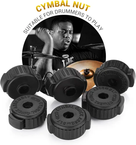 Miniatura 5 de Facmogu 6 piezas de tuercas de platillo de plástico negro, tuerca de platillo de 8 mm de ajuste rápido para kit de tambor de percusión, tuerca