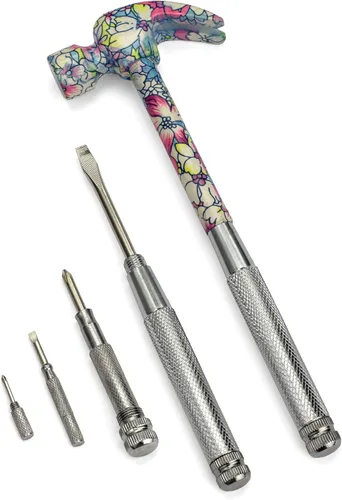 Miniatura 11 de ENKAY - Martillo y destornillador 6 en 1 con motivos florales, martillo de garra multifuncional con estampado de flores (Patrón 4)