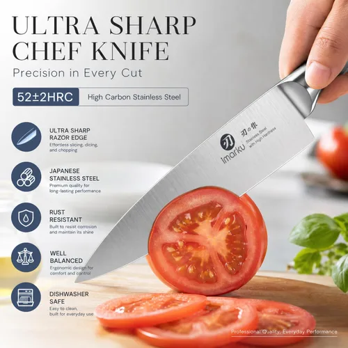 Miniatura 3 de imarku Juego de cuchillos de cocina con bloque y afilador incorporado, juego de 14 piezas de cuchillos de acero inoxidable japonés con cuchillo Negro