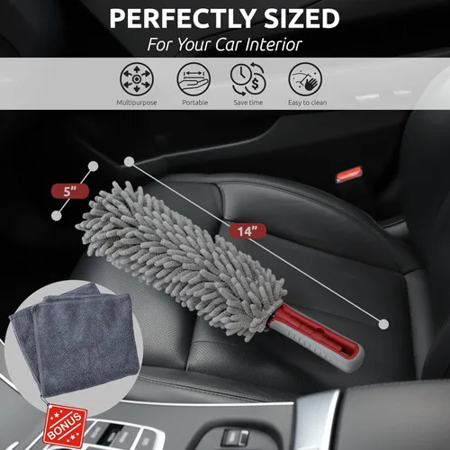 Miniatura 2 de Plumero para interior de coche por TAKAVU, dedos de microfibra de 360°, mango cómodo irrompible, libre de pelusas y arañazos, incluye paño