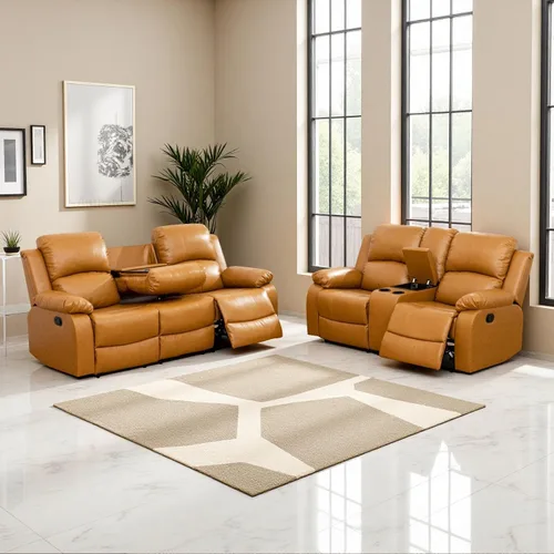 Miniatura 35 de Juego de sala de Estar reclinable de 3 piezas, juego de sofá reclinable Manual para conjunto de muebles de sala de Estar, con consola de Gris oscuro