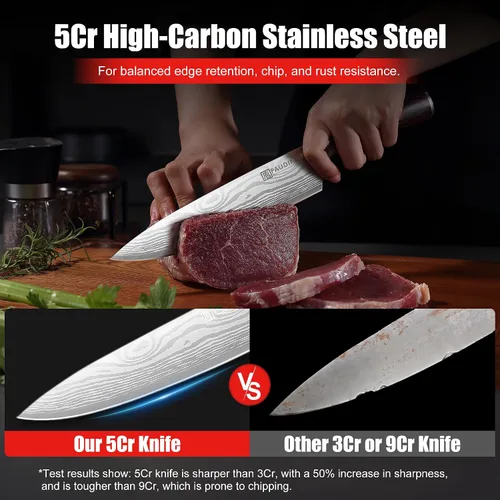 Miniatura 3 de PAUDIN Cuchillo de chef, cuchillo de cocina afilado de acero inoxidable de alto carbono de 8 pulgadas con mango ergonómico, caja de regalo