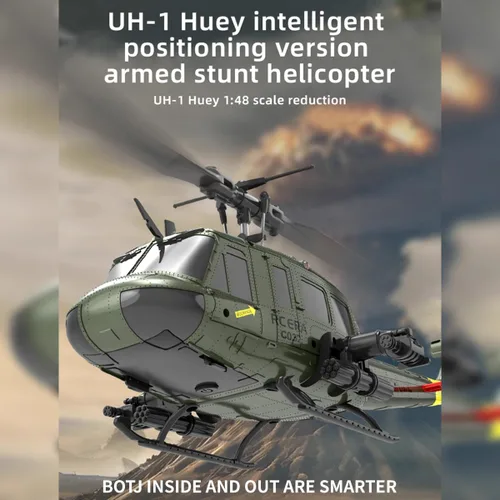 Miniatura 2 de C032 UH-1 Huey Helicóptero RC para adultos, escala 1/48 2.4G 6CH Flybarless Helicóptero militar de control remoto, vuelo de acrobacias 3D y avión RC
