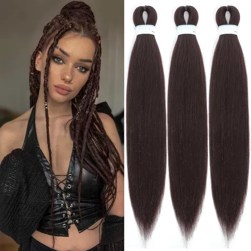 Miniatura 20 de Extensiones de cabello trenzado preestiradas para mujer, trenzas de caja, suave, sintético, sin nudos, textura Yaki, ajuste de agua caliente