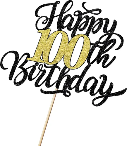 Miniatura 6 de Decoración para tarta de cumpleaños número 100, decoración de pastel de cumpleaños con purpurina negra y dorada, suministros de decoración de 100
