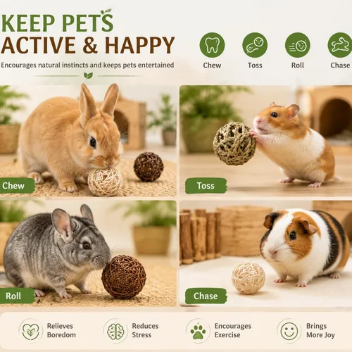Miniatura 4 de Skylety 15 bolas masticables de conejo para conejos, juguetes de hierba rodante de animales pequeños y golosinas para conejillos de indias