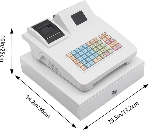Miniatura 5 de Caja registradora electrónica, sistema POS, caja registradora comercial, 48 teclas, 8 llaves, pantalla LED digital, cajón de dinero cuadrado Estilo C