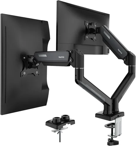 NearHub - Soporte de escritorio para doble monitor para pantalla de computadora de 13-32" y hasta 10 kg, rotación de 360°, inclinación de +90° a