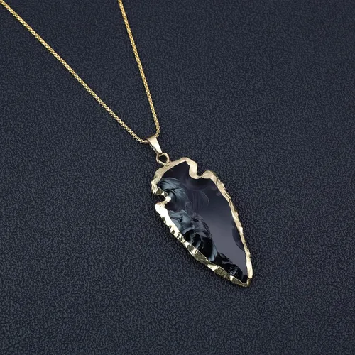 Miniatura 4 de COAI Collar de cristal crudo de obsidiana negra con punta de flecha, Piedra, Obsidiana