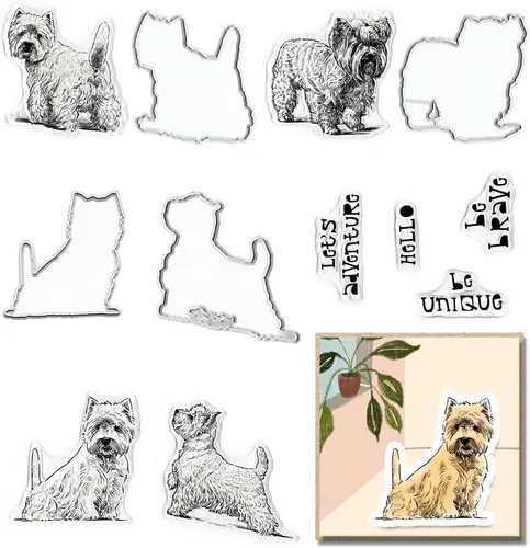 4 sellos transparentes para perros y troqueles para hacer tarjetas, palabras de felicitación, sellos de goma transparente, lindos perros,