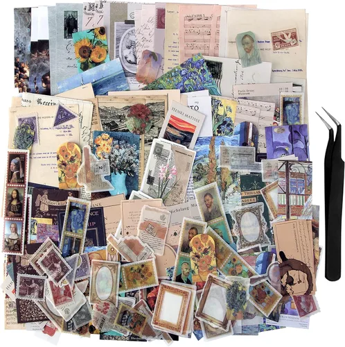 TIYPKE - 200 calcomanías artísticas para suministros de diario, papel estético vintage para álbumes de recortes, planificadores, cuadernos, kits de