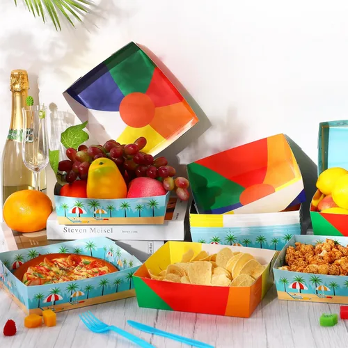 Miniatura 2 de Teling Paquete de 36 suministros para fiestas en la playa grandes de 5 libras, bandejas de platos de piscina de playa, cuencos de papel, botes