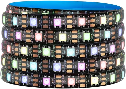Miniatura 12 de SEZO WS2812B ECO Tira de luz LED 16.4 pies/5M 60 LED/m 300 píxeles, direccionable individualmente, programable, 5050SMD, RGB, aleación, cables Negro