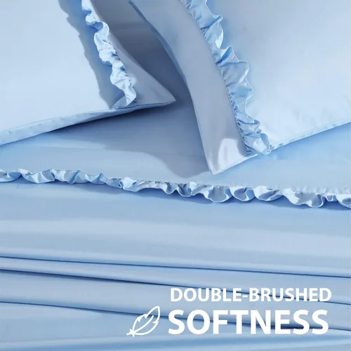 Miniatura 3 de Swift Home Juego de sábanas de microfibra con dobladillo con volantes, doble cepillado y ultrasuave, resistente a las arrugas, ajuste fácil, Blue