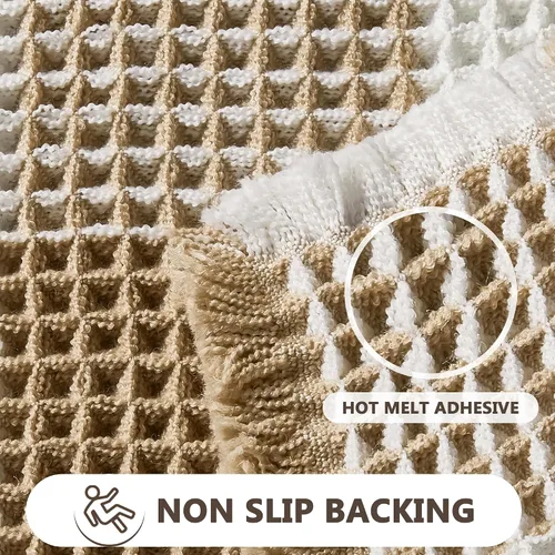 Miniatura 4 de Arenarug Tapete de baño de punto gofre a cuadros, súper absorbente, bohemio, antideslizante, lavable, ultra suave, con borlas, para suelo de baño