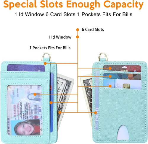 Miniatura 3 de Badiya Tarjetero delgado minimalista para tarjetas de crédito, bolsillo frontal con bloqueo RFID, estuche compacto para tarjetas con ventana