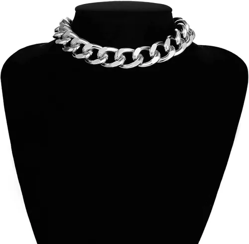 Miniatura 5 de Inactwin Collar rectangular de eslabones cubanos con eslabones gruesos collar de cadena de oro punk hip hop para mujer Metal Diamantes de imitación