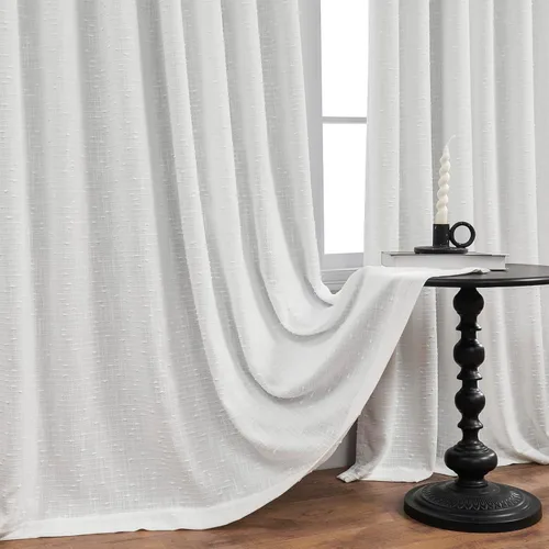 Miniatura 3 de Cortinas plisadas transparentes para sala de estar, con pestaña trasera, cortinas transparentes de gasa con textura de lino para dormitorio, 2 Blanco