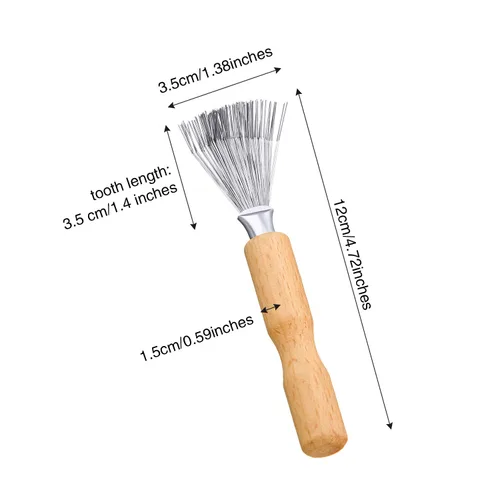 Miniatura 2 de Boao Limpiador de cepillo de pelo, 2 piezas de mini cepillo removedor de suciedad con rastrillo de alambre de metal, mango de madera para uso