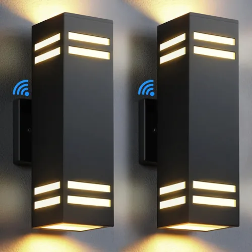 Miniatura 17 de SHIMR Luces de pared para exteriores modernas al atardecer al amanecer, aplique exterior cuadrado negro mate con bombillas incluidas, iluminación