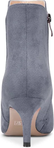 Miniatura 4 de Aachcol Botas de tobillo cortas para mujer, botines de punta puntiaguda, sin cordones, tacón medio, cremallera de gamuza de 2.5 pulgadas