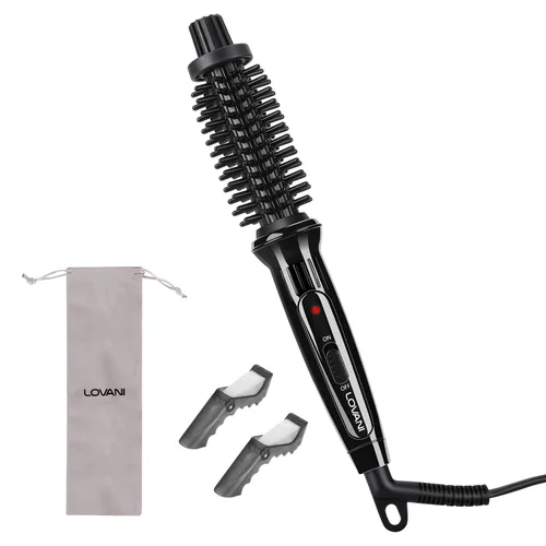 LOVANI Mini cepillo de rizador de viaje de 3/4 pulgadas, cepillo pequeño para cabello corto, flequillo y cabello fino, rizador caliente portátil