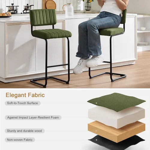 Miniatura 3 de Flouki Juego de 2 taburetes de bar de 24 pulgadas, taburetes de bar voladizos de altura de encimera, sillas de mostrador modernas tapizadas de Verde