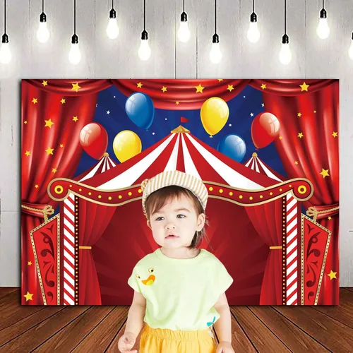 Miniatura 2 de Telón de fondo de carpa de circo roja Big Top temática de carnaval fiesta de cumpleaños fondo de fotografía para recién nacidos baby shower cabinas