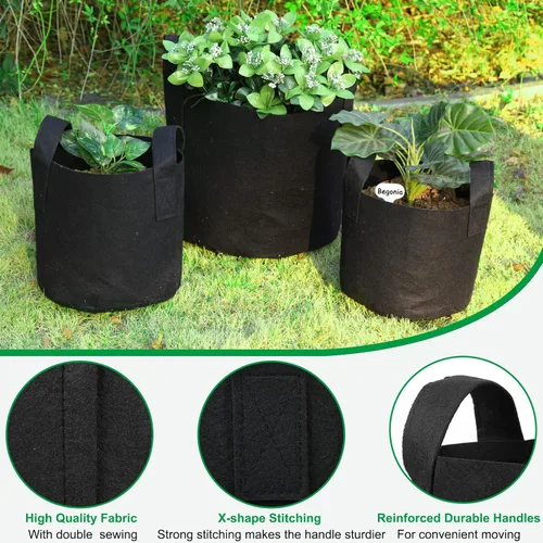 Miniatura 3 de JERIA Paquete de 24 bolsas de cultivo no tejidas de 3 galones, bolsas de cultivo de plantas, macetas de tela de aireación resistentes con asas