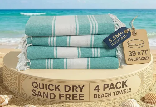 Miniatura 23 de LANE LINEN - Paquete de 4 toallas de playa de gran tamaño, toalla de piscina prelavada, extragrande, de secado rápido y sin arena, toalla de viaje