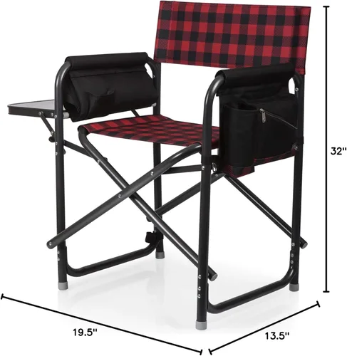Miniatura 3 de Picnic TIME Silla de directores al aire libre con mesa auxiliar, silla de playa para adultos, silla de camping con mesa Patrón de cuadros de búfalo