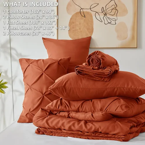 Miniatura 5 de CozyLux - Juego de ropa de cama con pliegues plisados de 7 piezas en una bolsa; edredón tamaño King para todas las estaciones, sábanas, fundas