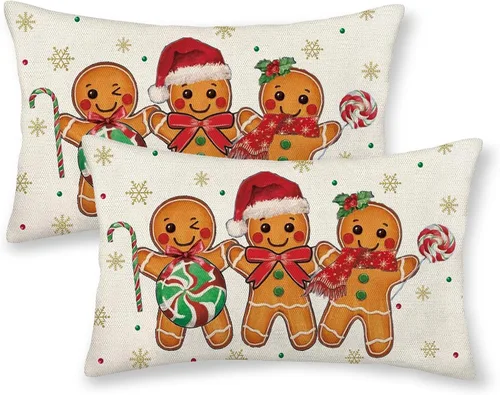 Miniatura 28 de Fundas de almohada navideñas de 18x18 pulgadas, paquete de 2, cuadros búfalo rojo y negro con ciervo, fundas de almohada decorativas, decoración