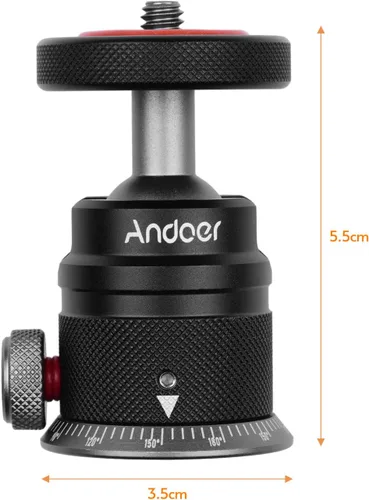 Miniatura 5 de Andoer DSLR - Cabezal de bola de trípode de aleación de aluminio, montaje panorámico de 360° giratorio de 180° con base escalada, montaje universal