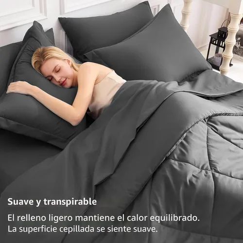 Miniatura 3 de CozyLux Juego de ropa de cama con edredón tamaño King gris oscuro - Juego de 7 piezas en una bolsa, juego de cama lujoso y suave para todas