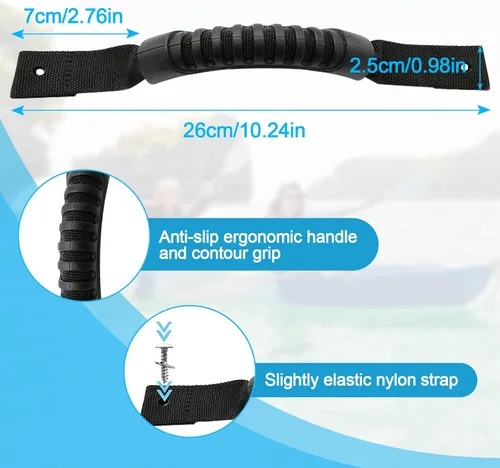 Miniatura 2 de Paquete de 4 asas de transporte de kayak para percepción del océano, agua, deportes al aire libre, canoa, barco, kayak con tornillos Negro