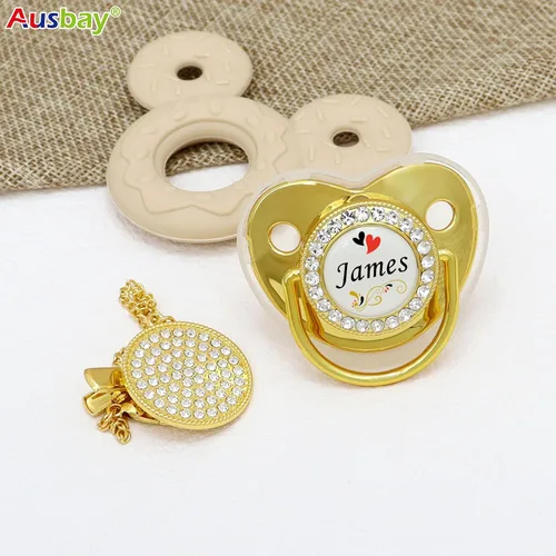 Miniatura 6 de Juego de chupete personalizado y clip para chupete con nombre, chupete personalizado, nombre y cadena personalizados, juguetes mordedores de Dorado