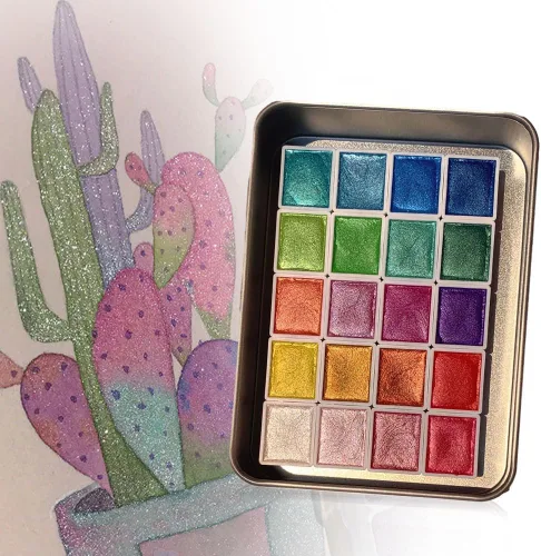 Miniatura 11 de Juego de pintura de acuarela de 12 colores, suministros de dibujo, juego de pinturas de acuarela metálicas brillantes, kit de pintura colorida