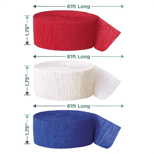 Miniatura 3 de 3 rollos de decoraciones patrióticas serpentinas de papel crepé, serpentinas del 4 de julio, decoración de fiesta colgante rojo, blanco y azul
